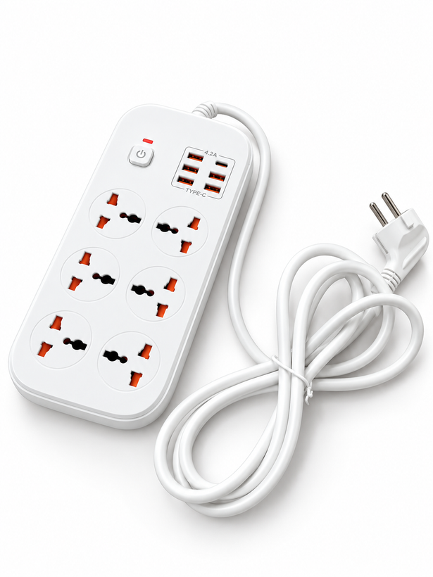 چندراهی برق ۶ پریز با ۴ USB و ۲ Type-C، توان ۳۵۰۰ وات و محافظ برق